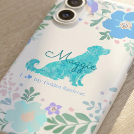 Custom Name Golden Retriever Pastel Blue Floral iPhone 16 Hülle
