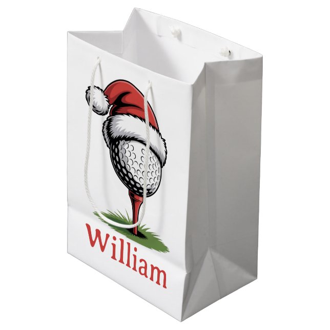 Custom Name Golf Balls Christmas Golf Santa Golfer Mittlere Geschenktüte (Vorderseite Schrägansicht)