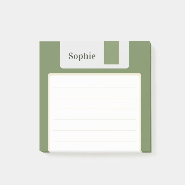 Custom Name Green Floppy Disk Post-it Klebezettel (Von Creator hochgeladen)