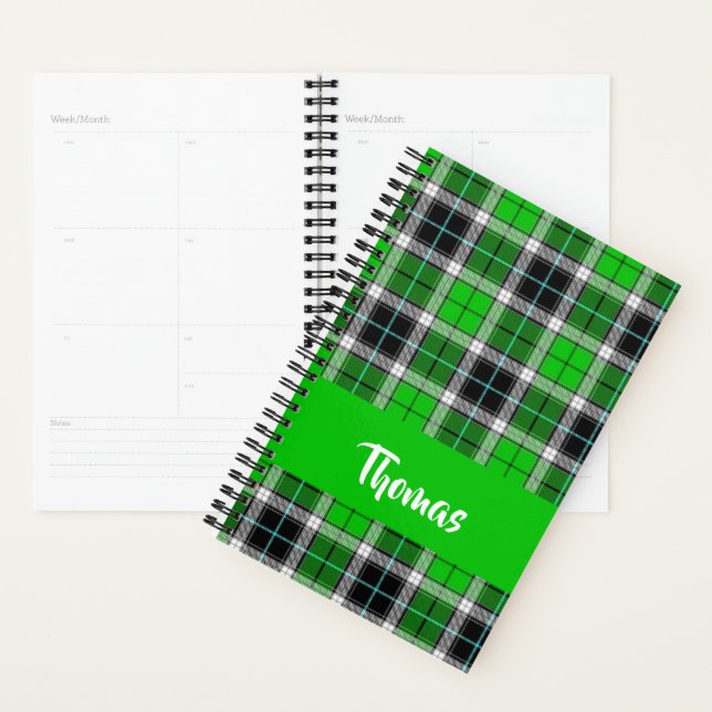Custom name green plaid pattern planer (Anzeige)