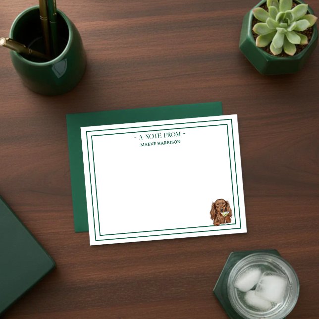 Custom Name Hand Drawn Dachshund Martini Flat Mitteilungskarte (Gift custom stationery to the dog lover in your life!)