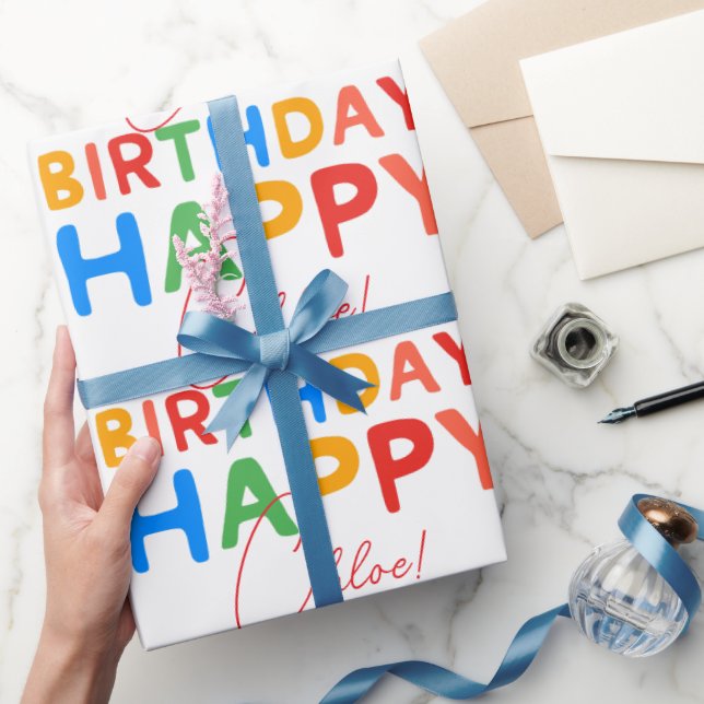 Custom Name Happy Birthday  Geschenkpapier (Schenken)