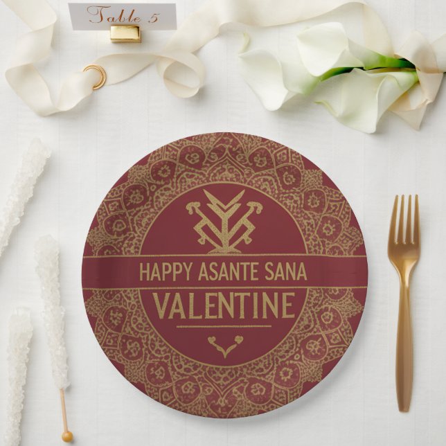 Custom Name Happy Valentine's Day: Red & Gold Lux  Pappteller (Hochzeit)