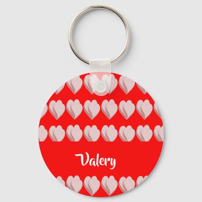 Custom name hearts pattern red schlüsselanhänger (Vorderseite)
