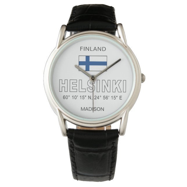 Custom Name Helsinki Coordinates Armbanduhr (Vorderseite)
