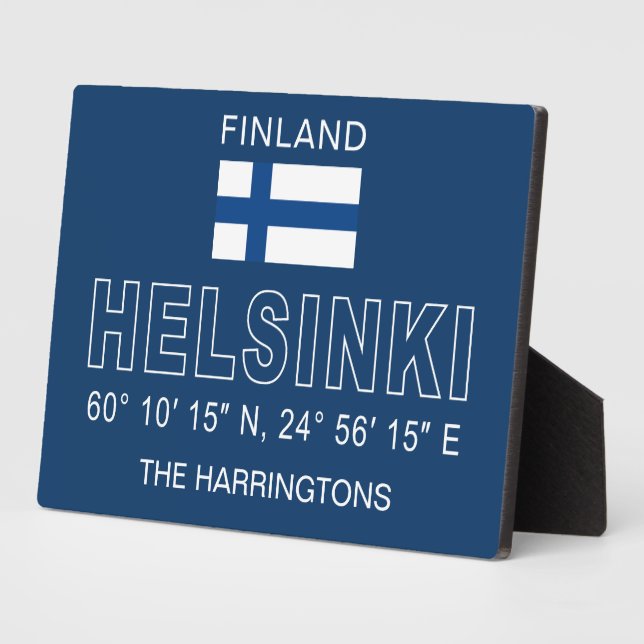 Custom Name Helsinki Coordinates Fotoplatte (Seite)
