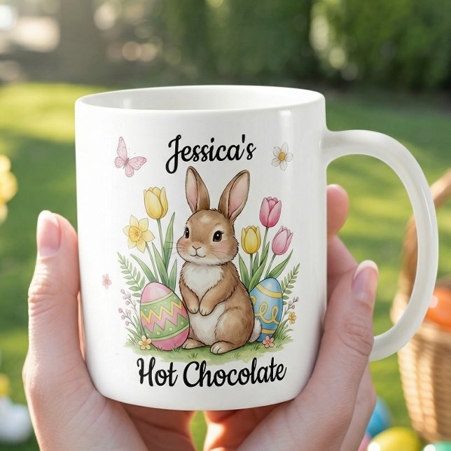 Custom Name Hot Chocolate Preppy Easter Bunny Kaffeetasse (Von Creator hochgeladen)