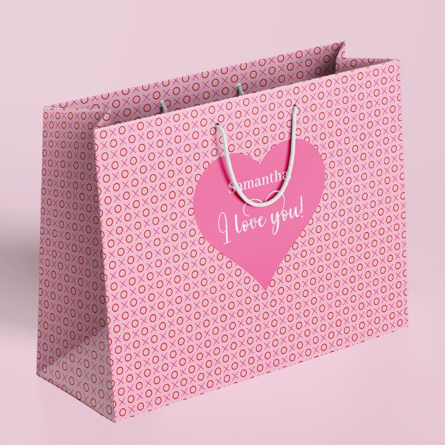 Custom Name I Love You Valentine Hearts Gift Bag Große Geschenktüte (Custom Name I Love You Valentine Hearts Gift Bag)