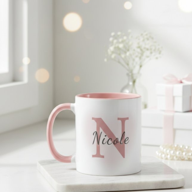 Custom Name &Initial Elegant Dusty Rose Pink Mug   (Créateur téléchargé)
