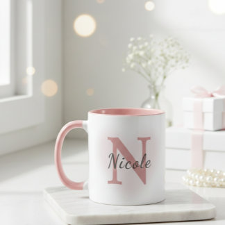 Custom Name &Initial Elegant Dusty Rose Pink Mug   Tasse