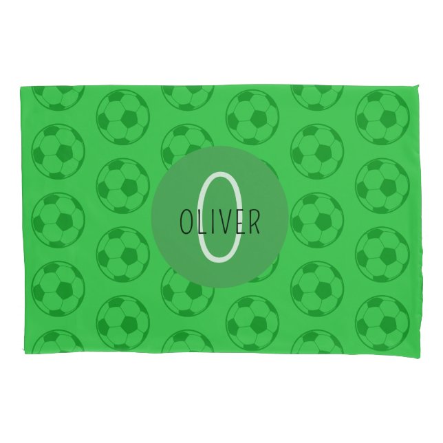 Custom Name Kids Soccer Ball Green Kissenbezug (Vorderseite)