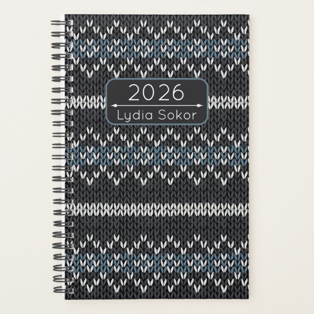 Custom Name Knit Grey and Blue Planner (Devant)