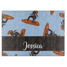 Custom name lady surfing the waves schneidebrett