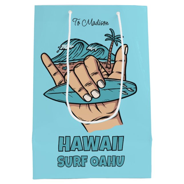Custom Name & Location Surf Shaka Mittlere Geschenktüte (Rückseite)