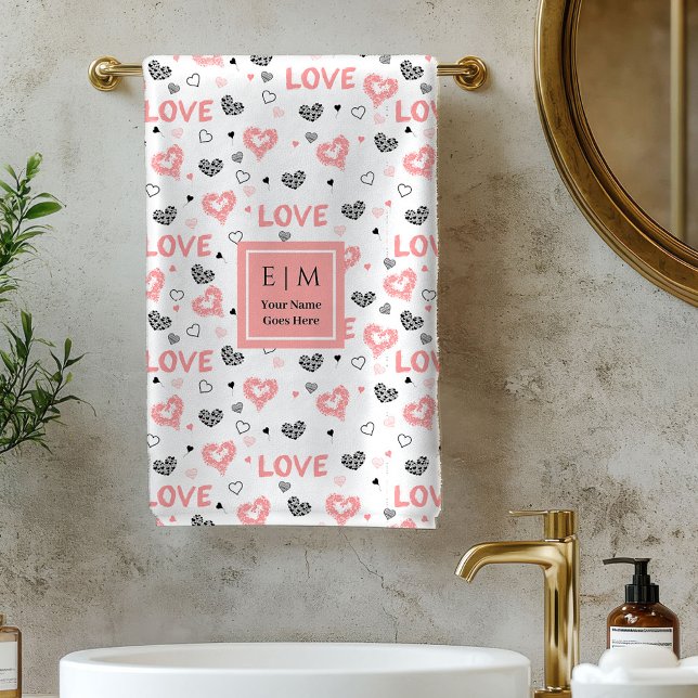Custom Name Love Text Bath Towel Valentine Gift Badhandtuch Set (Custom Name Love Text Bath Towel Valentine Gift)