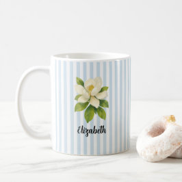 Custom Name Magnolia Painting Nautical Stripe Kaffeetasse