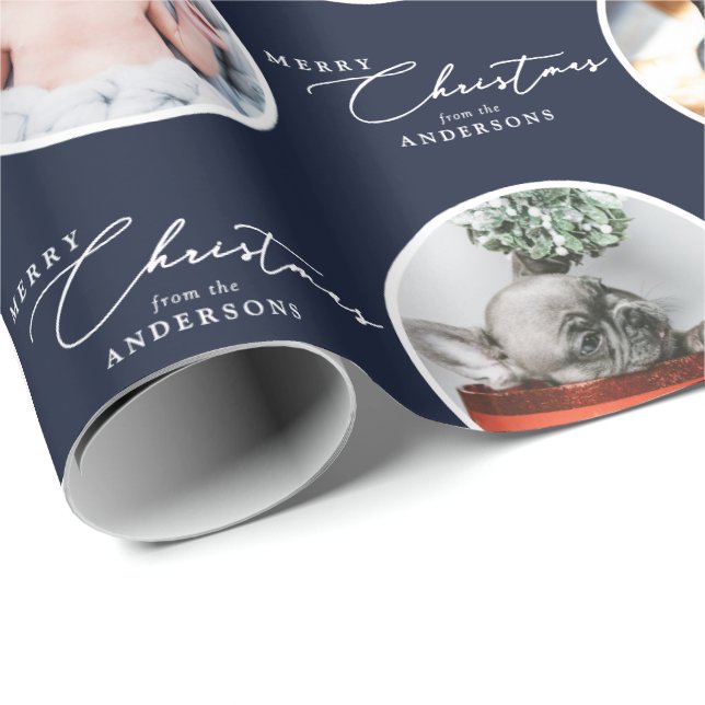 Custom Name Merry Christmas Script 28 Photo Geschenkpapier (Rolleneckpunkt)