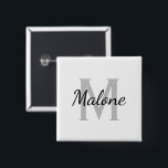 Custom name monogram elegant white square 2 inch button<br><div class="desc">Custom name monogram square shape 2 inch button. Classy black and white design with stylish vintage hand lettering typography. Elegant custom design for friends, family, bride, bridesmaid, maid of honor, flower girl, wedding guests etc. Custom monogrammed initial letter with elegant script text. Change quantity to get the cheap bulk price....</div>