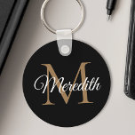 Custom Name Monogram Handwriting Script Black Schlüsselanhänger<br><div class="desc">Create your own personalized black round key chain with your custom elegant handwritten script name and monogram.</div>