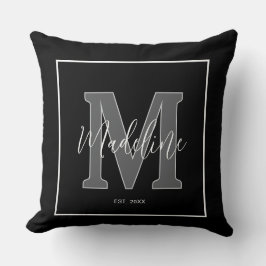 Custom name monogram typography black and white kissen