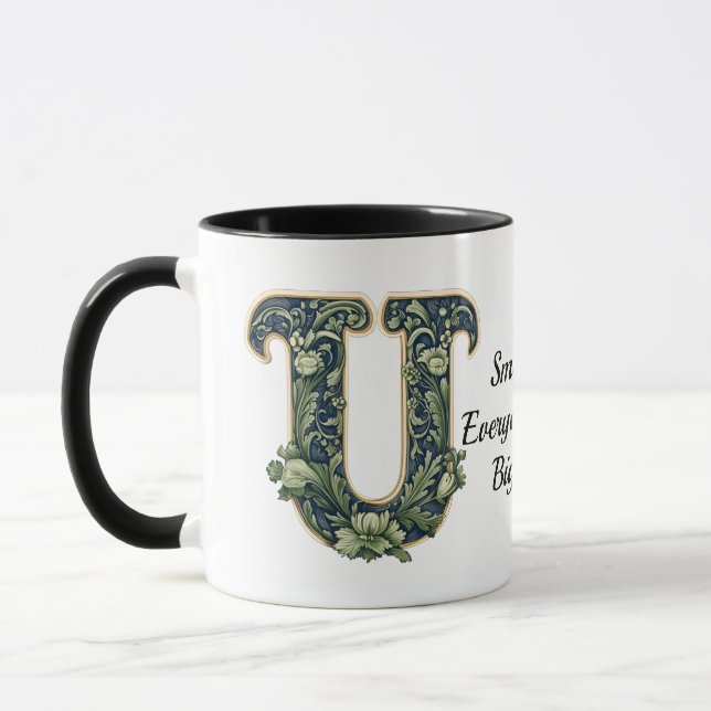Custom Name Mug with Green Leaf Monogram  (Gauche)