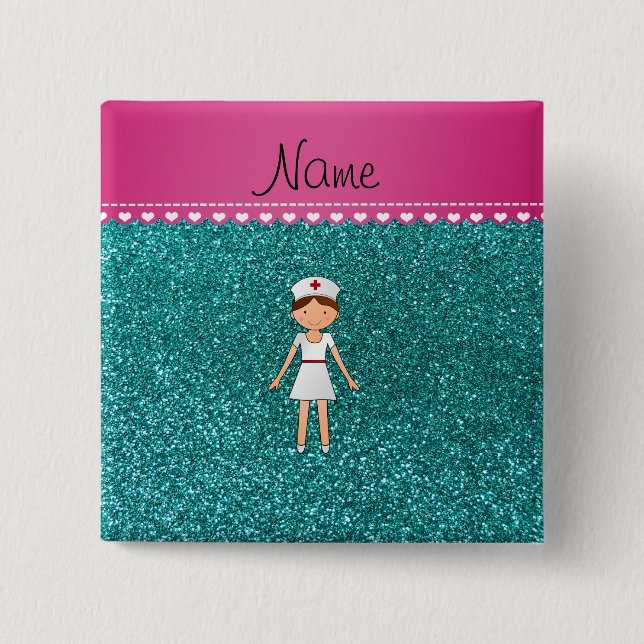 Custom name nurse pastel robin egg blue glitter button (Vorderseite)