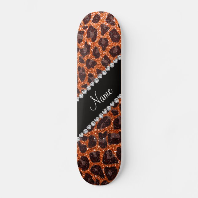 Custom name orange glitter leopard print skateboard (Vorderseite)