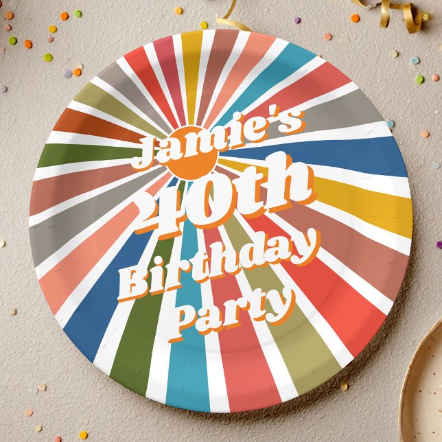  Custom Name Party Table Decor Fun Retro Rainbow Pappteller (Von Creator hochgeladen)