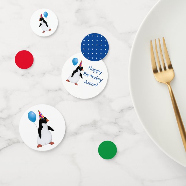 Custom Name Penguin Blue Balloon Table Confetti (Groupe)