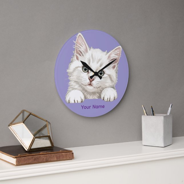 Custom Name Personalized Kitten Art Gift Große Wanduhr (Büro)
