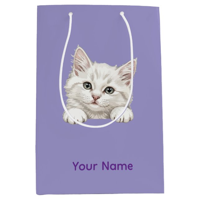 Custom Name Personalized Kitten Art Gift Mittlere Geschenktüte (Vorderseite)