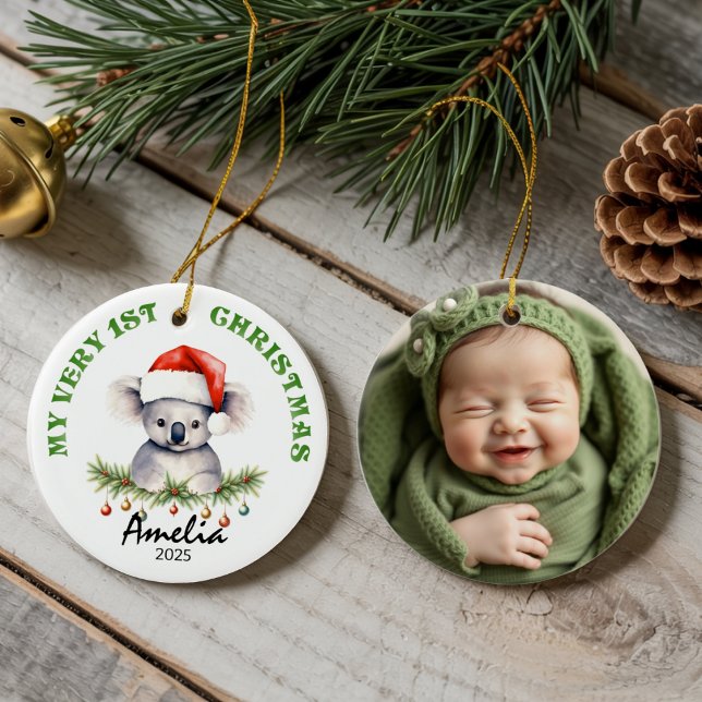Custom Name & Photo Keepsake with Cute Aus Koala Keramik Ornament (Von Creator hochgeladen)