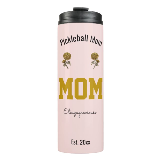 Custom Name Pickleball Mom Modern Sports Gift Pink Thermosbecher (Vorderseite)