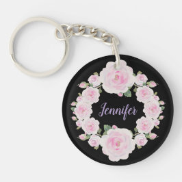 Custom Name, Pink Roses Wreath Acrylic Keychain Schlüsselanhänger