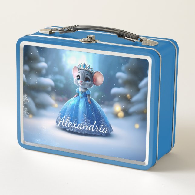Custom Name Princess mouse with tiara Metall Brotdose (Vorderseite)