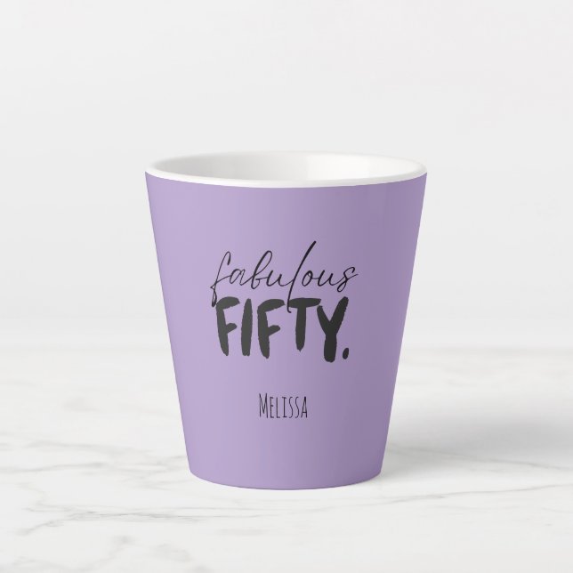 Custom Name - Purple Fabulous Fifty Latte Mug (Devant)
