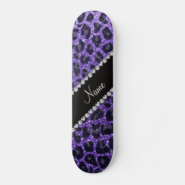 Custom name purple glitter leopard spots skateboard (Vorderseite)