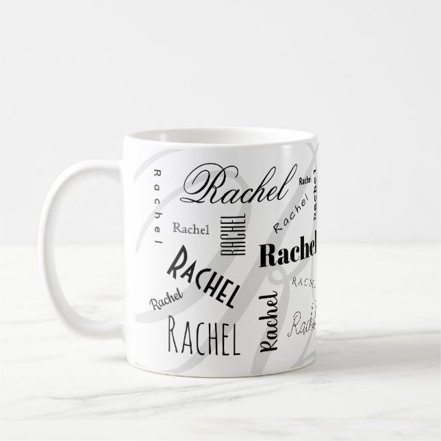 Custom Name Rachel Black White Coffee Mug Kaffeetasse (Links)