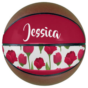 Custom name red and pink roses basketball