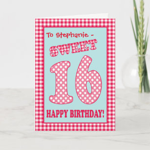 Custom Name Red Check, Polkas, Sweet 16th Birthday Einladung