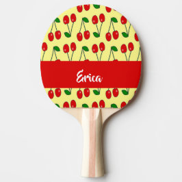 Custom name red cherries on yellow tischtennis schläger