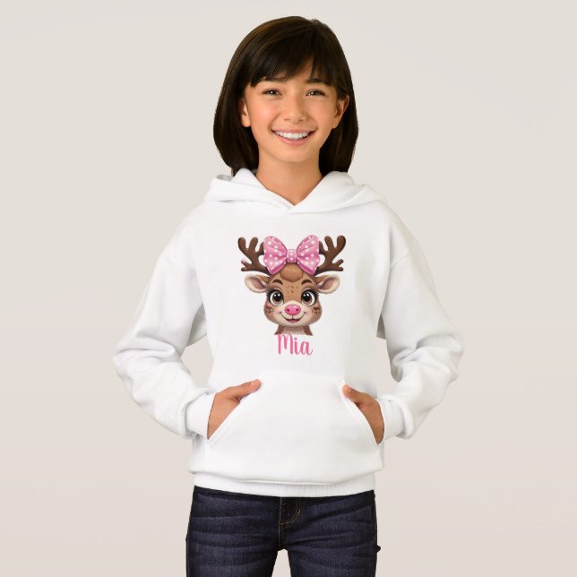 Custom Name Reindeer Hoodie for Girls – Christmas  (Vorne ganz)