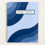 Custom Name Retro Blue Wavy Notebook Planer<br><div class="desc">Finding a professional notebook that stands out without being overly distracting is a common challenge for the modern organizer. This design solves that problem with a sophisticated, monochromatic blue wavy pattern that combines 70s retro influence with contemporary minimalism. The layered shades of navy, royal, and sky blue create a sense...</div>