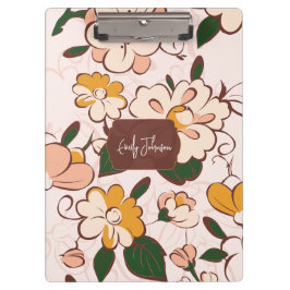 Custom Name Retro Floral Meadow Cream Peach Yellow Klemmbrett