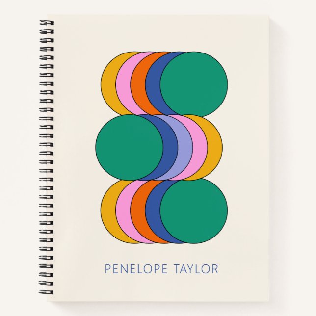 Custom Name Retro Modern Geometric Art Cover Notizbuch (Vorderseite)