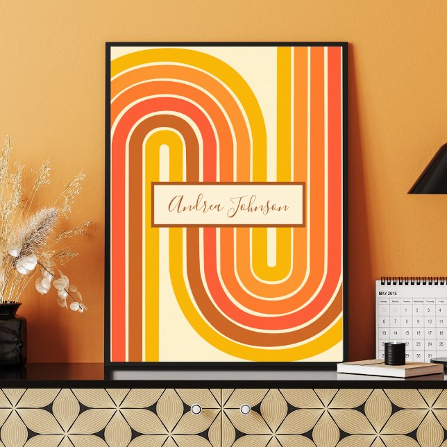 Custom Name Retro Rainbow Stripes Wall Art Poster (Créateur téléchargé)