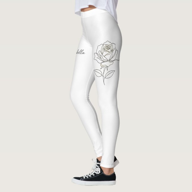 Custom Name Rose Floral Leggings - Personalized Is (Gauche)