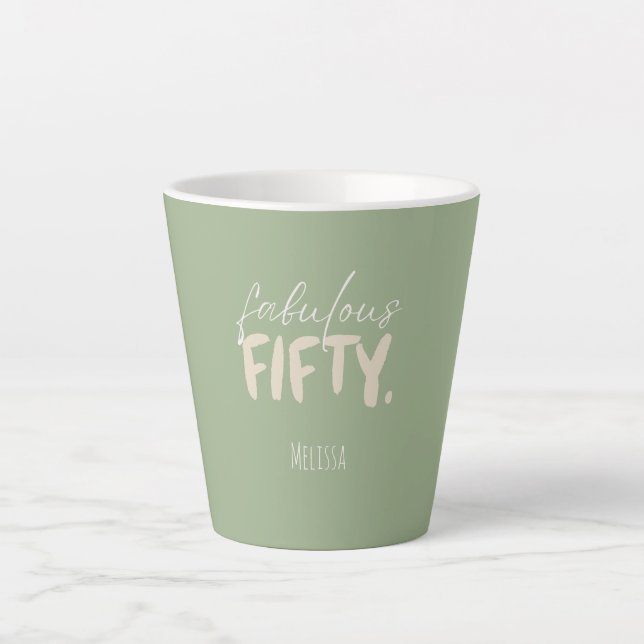 Custom Name - Sage Green Beige Fifty Latte Mug (Devant)