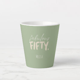 Custom Name - Sage Green Beige Fifty Latte Mug Milchtasse