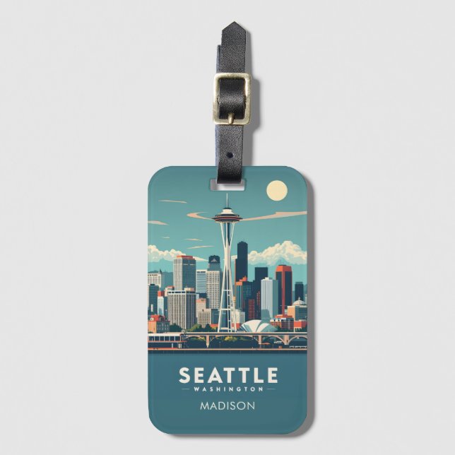 Custom Name Seattle Washington Gepäckanhänger (Vorderseite Vertikal)